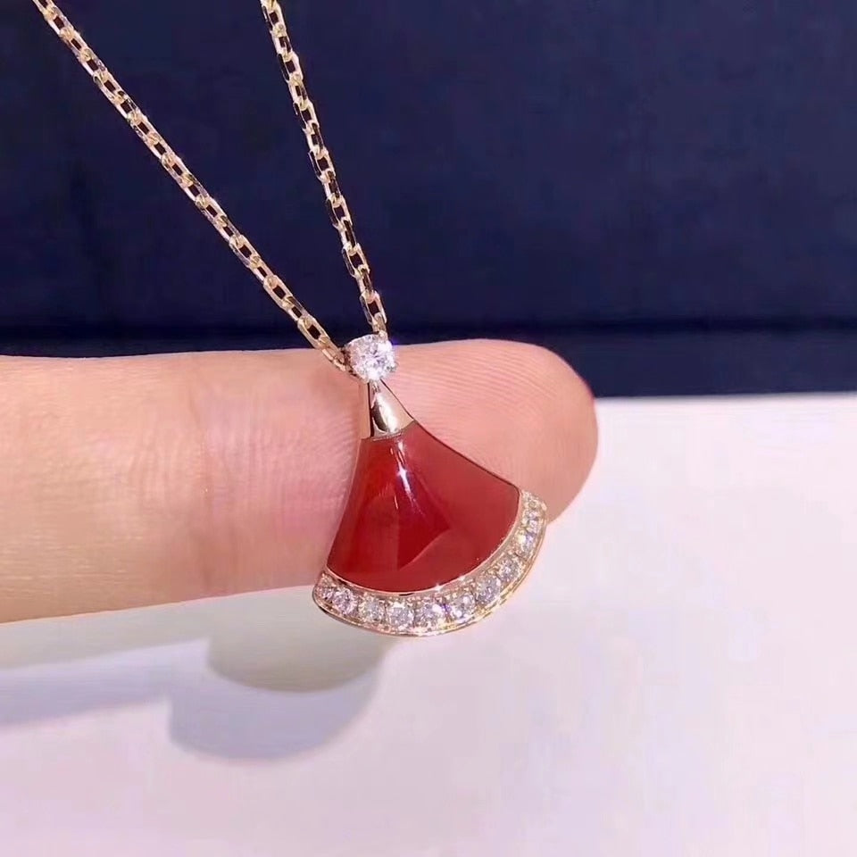 18K rose gold Sector necklace Carnelian red fritillary