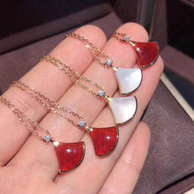 Load image into Gallery viewer, 18K rose gold Sector necklace White fritillary Carnelian red fritillary
