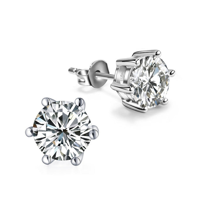 Pure 18K White Gold Moissanite Earrings Classic 6 claws 5mm